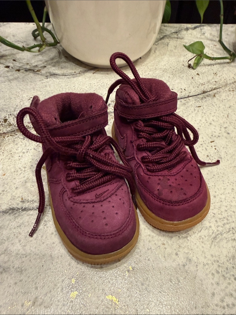 Nike Kids Burgundy High-Top Sneakers with Gum Sole size 5